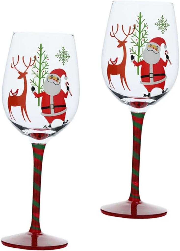 2pcs Christmas Wine Glasses Santa Claus and Elk Design Crystal Stemmed Goblets for Holiday Parties and Festive Gatherings