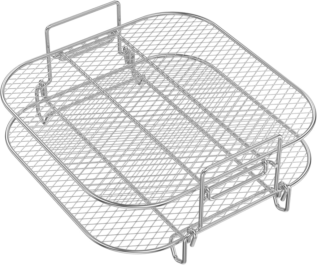 2 Tier Square Air Fryer Rack, Stainless Steel Dehydrator Rack, Square Air Fryer Accessories, Stackable Multi-Layer Air Fryer Rack, 7.8 x 7.8 x 3.5