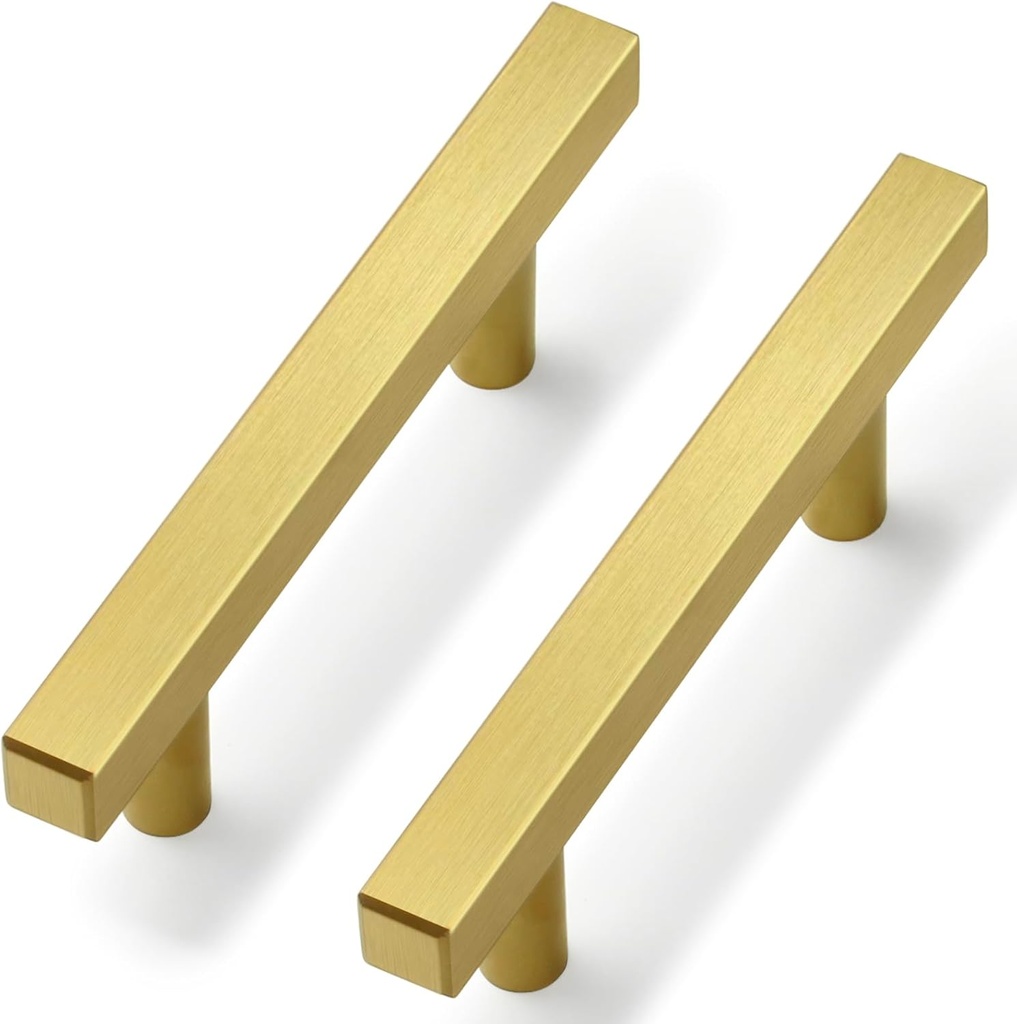 Estmoon 30 Pack Brushed Brass Cabinet Handles 3 Inch Gold Cabinet Pulls Modern Square Drawer Pulls Brass Gold Dresser Pulls Hardware Kitchen Handles for Cabinets and Drawers, 5" Total Length