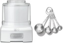 Cuisinart Ice Cream Maker Machine, 1.5 Quart Sorbet, Frozen Yogurt Maker, Double Insulated, White, ICE-21P1 & CTG-00-SMP Stainless Steel Measuring Spoons, Set of 4,Silver