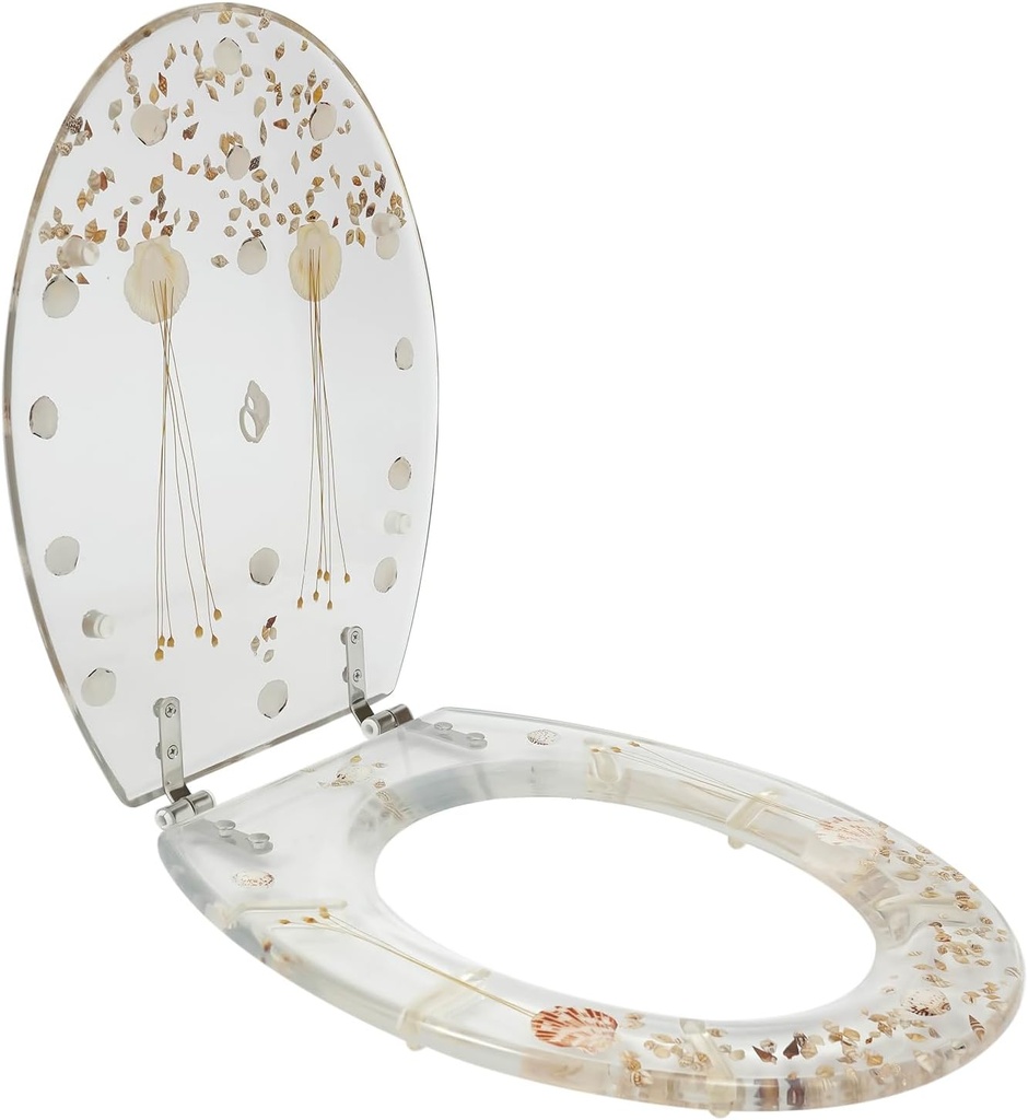 Resin Toilet Seat Transparent, Silent Thickened Toilet Cover for U Type & V Type Toilet Seats Strong Wear Resistance Toilet Lid, 13.98'' x 16.73'' (Transparent Dried Flower)