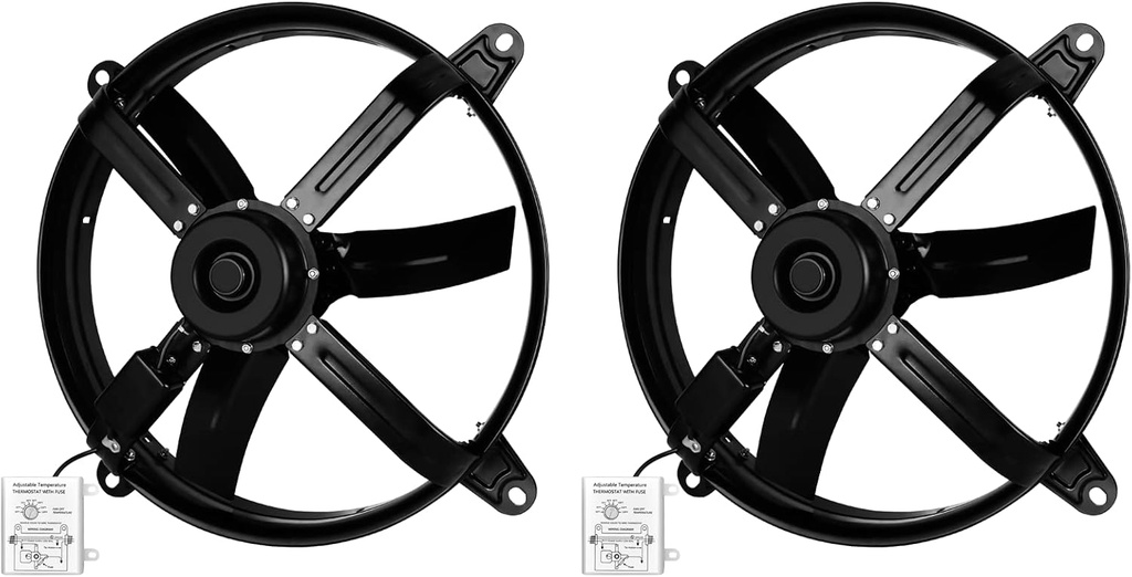 Simple Deluxe 14 Inch Mount Fan Attic Gable Ventilator with Adjustable Temperature Thermostat, 1239 CFM, Black,2-Pack (14 Inch Gable Mount Fan)