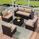 6 Piece Outdoor Patio Furniture Set All Weather PE Wicker Modular Sectional Sofa Set for Patio Garden Backyard Conversation Set with Cushions and Coffee Table