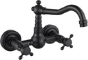 gotonovo Wall Mount 6 Inch Center Kitchen & Bathroom Faucet Double Cross Knobs Handle Vintage Mixer Tap 5.5 Inch Spout Reach Utility Faucet, Matte Black