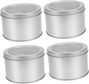 4pcs Round Tinplate Candy Tins Containers for Candies Jewelry and Gifts Gifting and Storage Silver Open Window