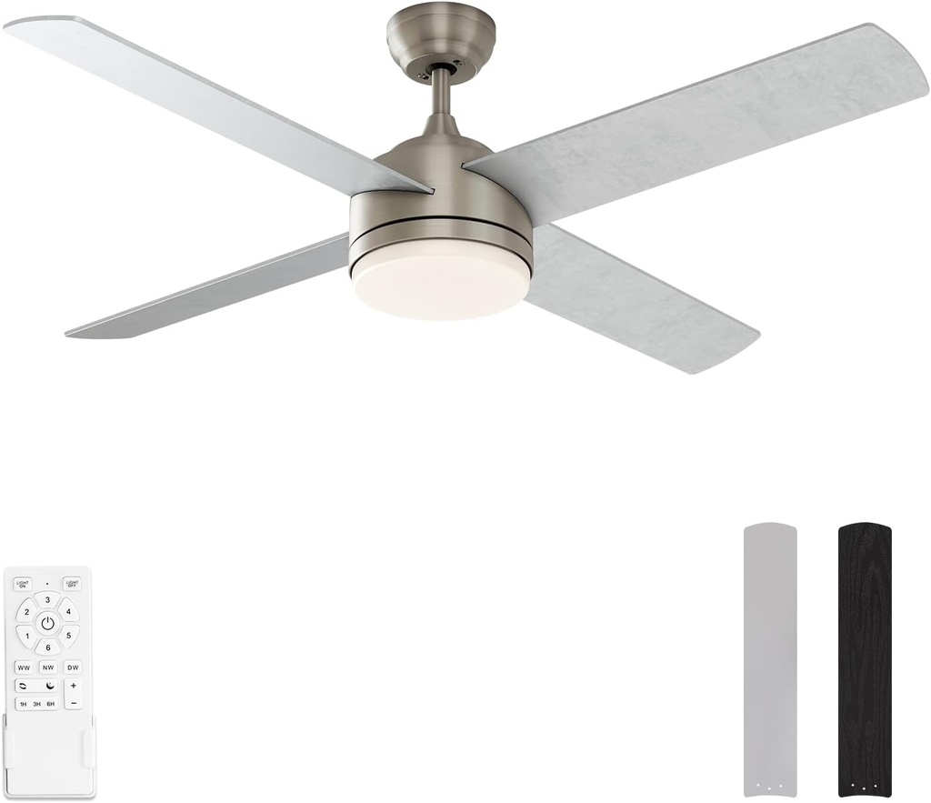 warmiplanet Ceiling Fan with LED Light and Remote Control, Brushed Motor, 52-Inch (4-Blades)