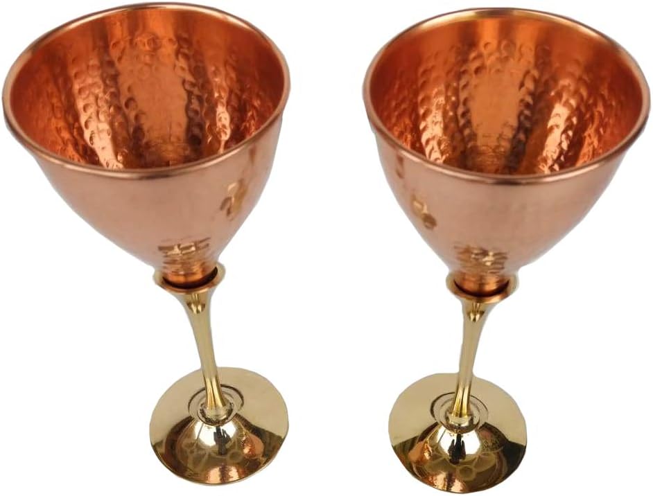 Rastogi Handicrafts Pure Copper Wine Glass Goblet Tableware Bar Hotel Restaurant Serving Wine Whisky Cocktail Set of (2)