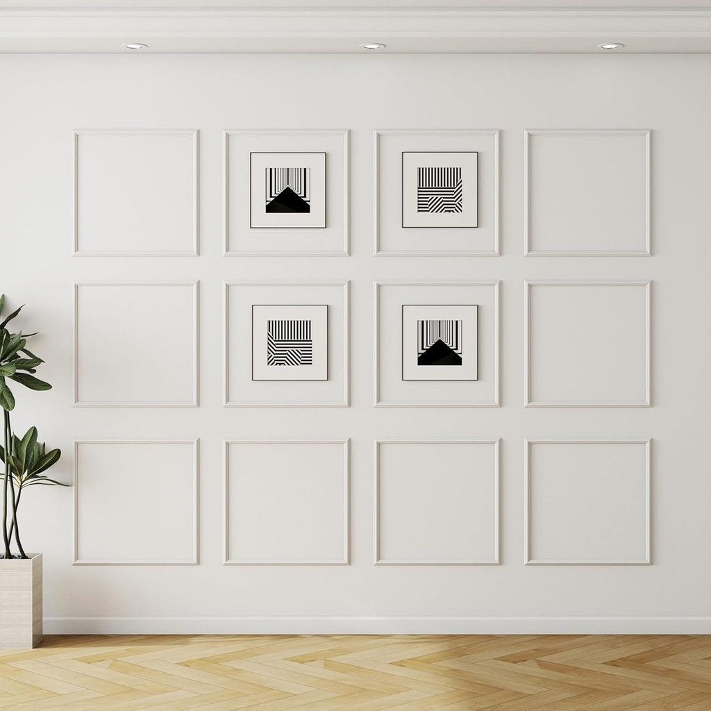 12 Set Accent Wall Molding Kit Premade Wainscoting Panels Wall Molding Peel and Stick Panel White Pre Cut Trim for Walls Picture Frame Molding for Home Decoration(20 x 20 Inch)