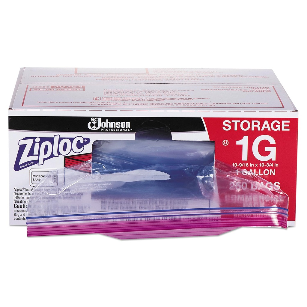 Ziploc 94602 Double Zipper Bags, Plastic, 1gal, 1.75mil, Clear w/Write-On Panel (Box of 250)
