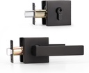 KNOBWELL 1 Pack Square Heavy Duty Passage Door Lever and Single Cylinder Deadbolt Lock Set, Keyed Alike Lever Door Handle with Deadbolt for Entrance and Front Door, Matte Black Finish
