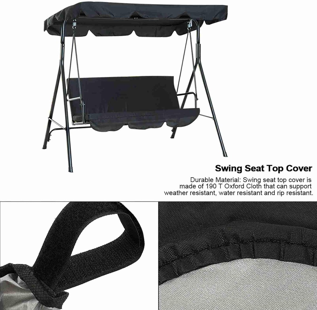 HEEPDD Patio Swing Chair Canopy Replacement, Anti Swing Chair Cover Sun with 190T Polyester Taffeta for Outdoor Garden Patio Courtyard(Black)