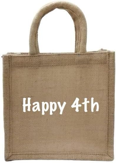 HAPPY 4TH! | Handmade Multipurpose Resuable Jute Bag/Totes For Men & Women (Natural/, 8"X8"X4")