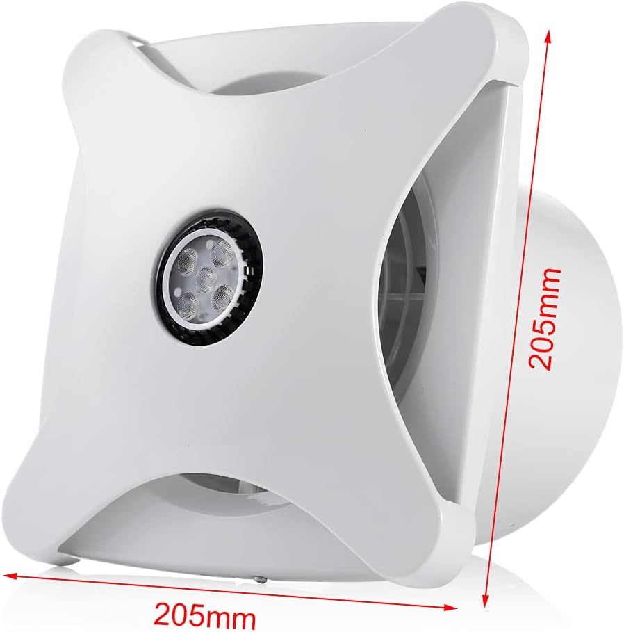 Exhaust Fan with LED Light, 6-Inch Bathroom Fan with 7 Blades Quiet, Wall-Mounted/Ceiling Installation Square Round Household Ventilation Fans for Offices, Home