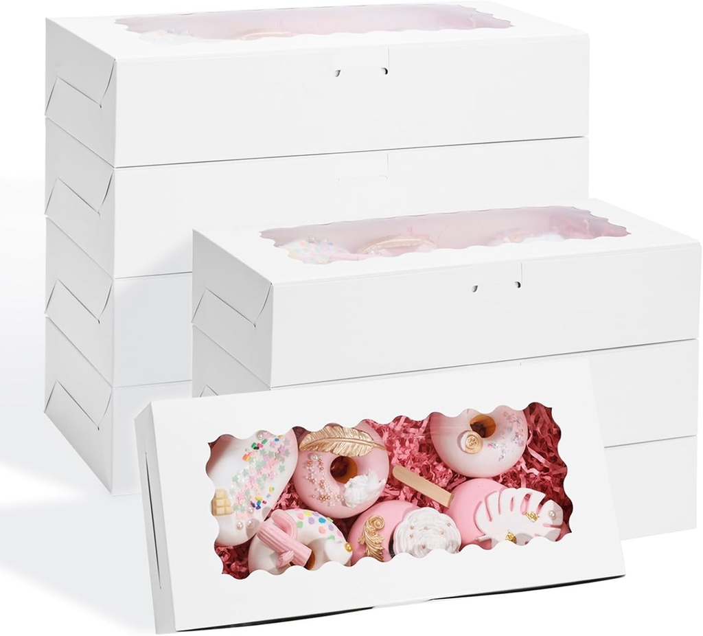 VGOODALL 30PCS Cookie Boxes,12x5.5x2.6Inches White Bakery Boxes with Window Cupcake Containers for Pastry Candy Cupcake Strawberry, Party Supplies