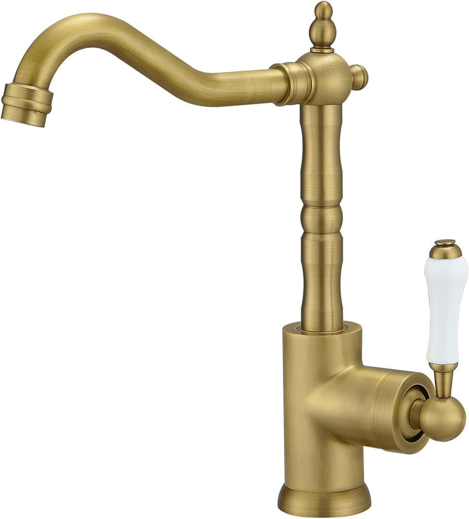Antique Brass Kitchen Sink Faucet Single Handle Kitchen Faucet 360 Degree Swivel Mixer Tap Wet Bar Sink Faucet Farmhouse Single Hole Uitility Laundry Faucet with Supply Line