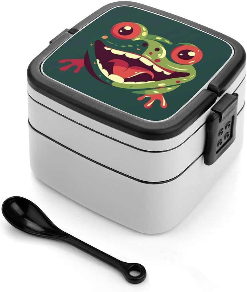 Frog with Mouth Open Bento Box Sealed Leakproof Double Layer Lunch Box Portable Bento Boxes With Handle For Office Camping Travel