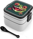 Frog with Mouth Open Bento Box Sealed Leakproof Double Layer Lunch Box Portable Bento Boxes With Handle For Office Camping Travel