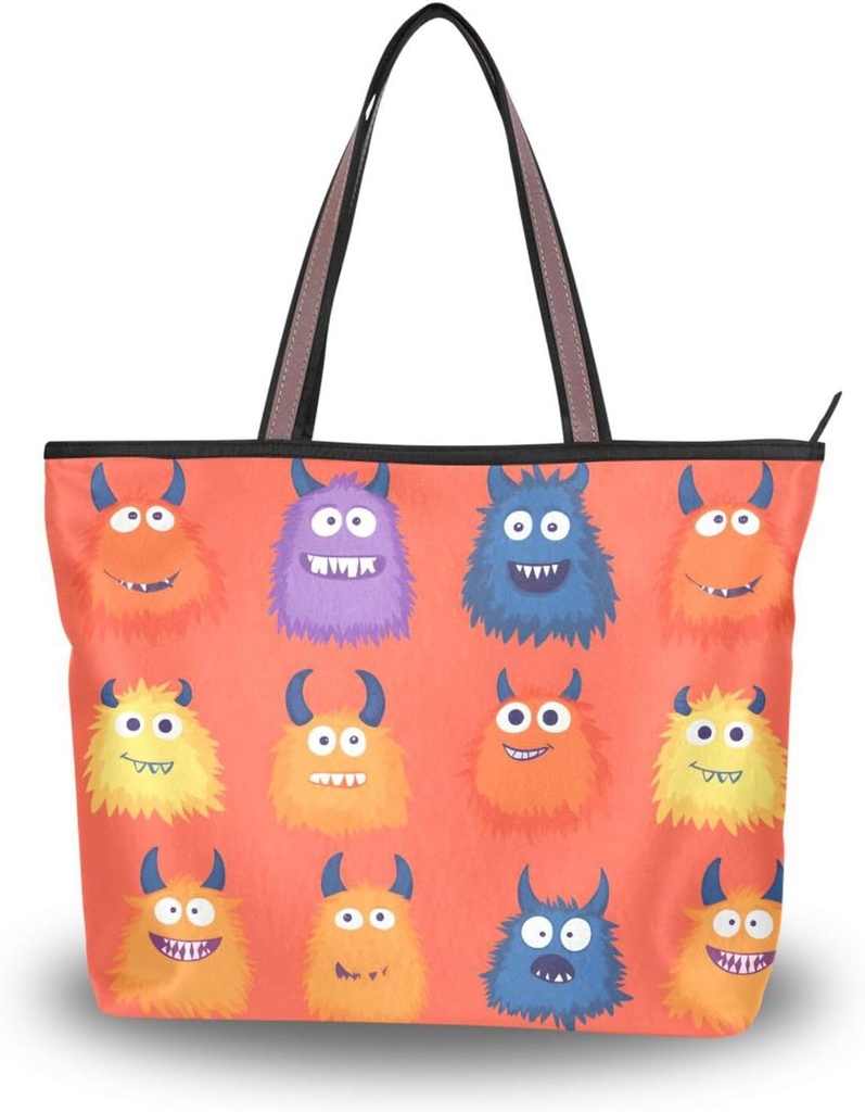 Women Tote Bag Cute Monsters Print for Everyday & Travel, Handbag Purse Reusable Grocery Bag Large