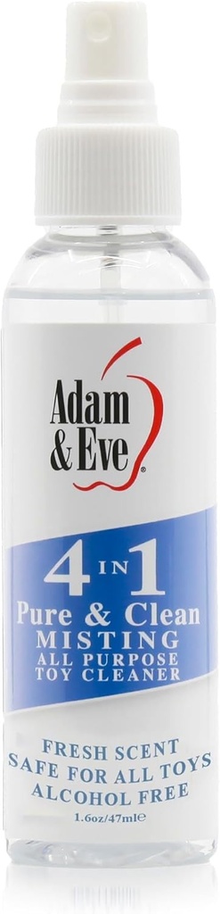Adam and Eve 4 in 1 Pure and Clean Misting Adult Sex Toy Cleaner, Fast Acting Clear Spray with Fresh Scent, Easy to Use Wash for Silicone Dildos, Vibrators, Anal Toys, Couples Accessories, and Tools