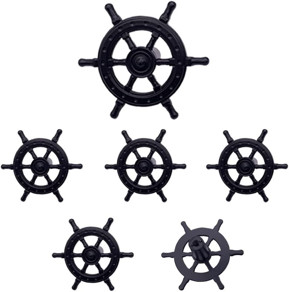 6 Pcs Ship Rudder Handles and Helm Cabinet Knobs - Ocean Theme Zinc Alloy Furniture Door Pull for Dresser (Black)