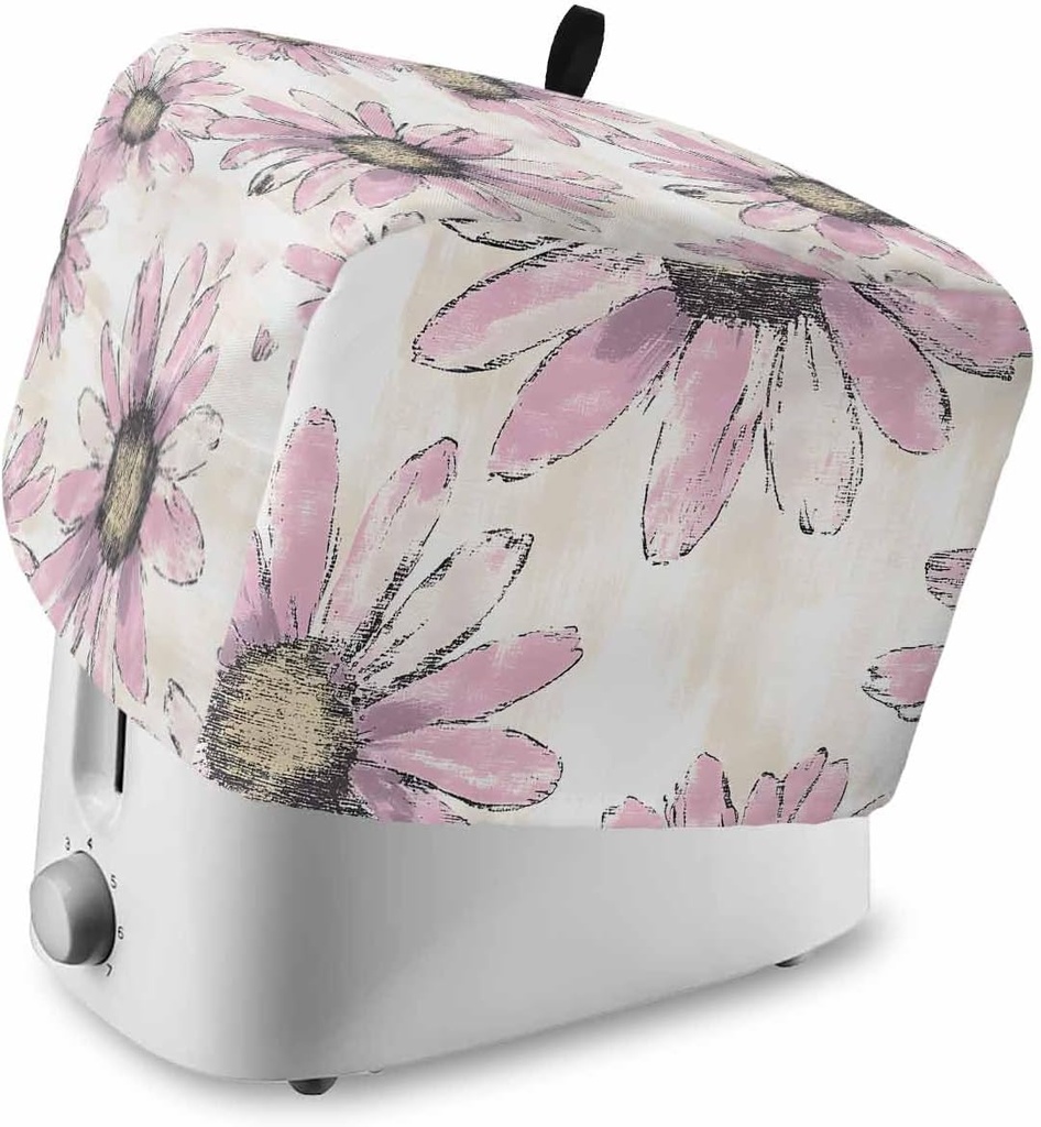 Pink Spring Floral Small Toaster Cover 2 Slice, Kitchen Appliance Covers with Pocket & Loop, Summer Flowers Botanical Retro Polyester Bread Machine Covers Dust & Fingerprint Protection