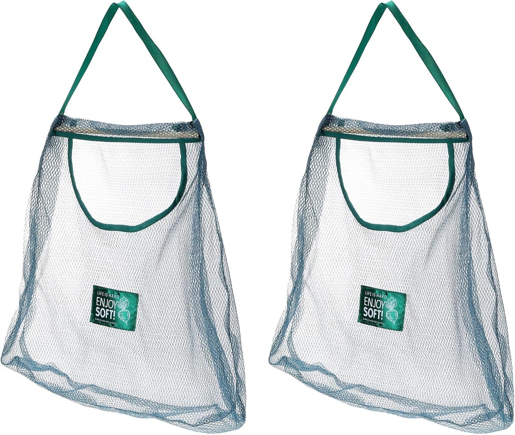 uxcell 2Pcs Hanging Mesh Storage Bag, Breathable Shopping Handbag, Reusable Produce Bag for Kitchen Fruit, Vegetable, 50x40cm (Green)