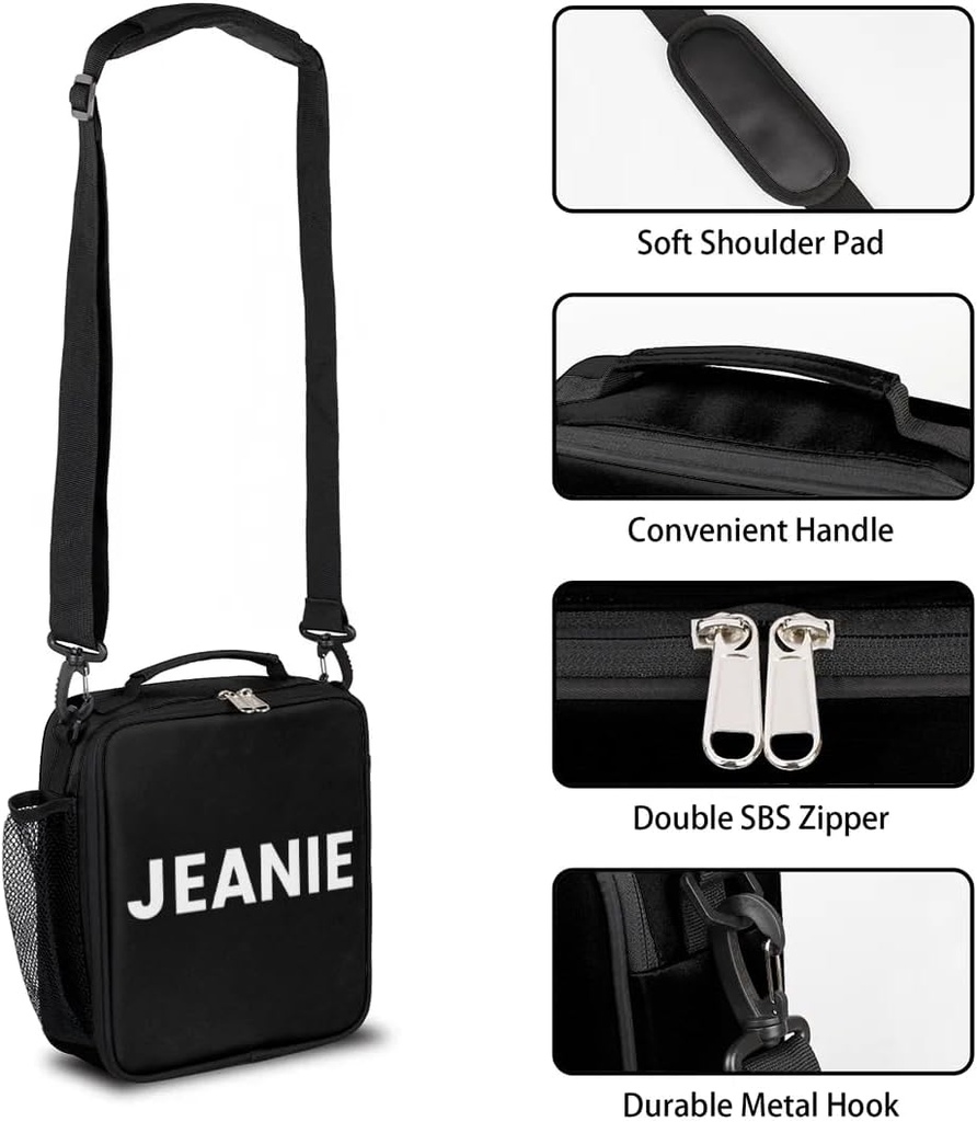 Custom Name Lunch Bag Personalized Insulated Cooler Lunch Box Leakproof Reusable Lunch Tote Bag for Work Office Picnic Travel for Girls Boys Men Women,Black