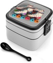 Adult Double-Layer Bento Box Portable Retro Roller Skates Colorful Lunchbox 1 L Capacity Leak-Proof Bento Box Microwave-Safe Food Container with Spoon And Hidden Handle