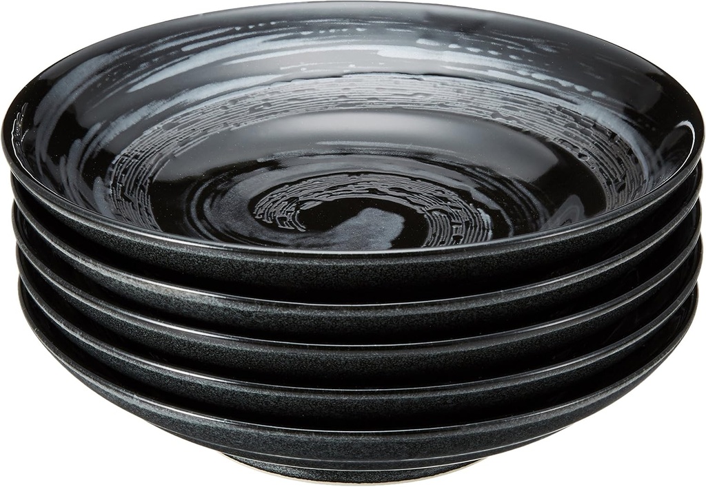 せともの本舗 Set of 5 Noodle Plates/Pasta Dish, Hayase Black 7.5 Mitsuwa Noodle Plate, 9.1 x 2.0 inches (23 x 5 cm), Japanese Tableware, Sake Cup, Restaurant, Inn, Commercial Use