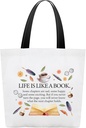 Canvas Book Tote Bag For Women, Life Is Like A Book Shoulder Bag, Bookish Gifts For Women Bookworm Librarian Reader Book Lover Coffee Lover, Book And Coffee Grocery Bag For Work Travel Study -31