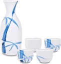 Product of Gifu Japan Japanese Sake Set, 1 Tokkuri Bottle Carafe and 4 Ochoko Cups Ceramic Sake Glasses, 5 Piece Set, White Nashijidake