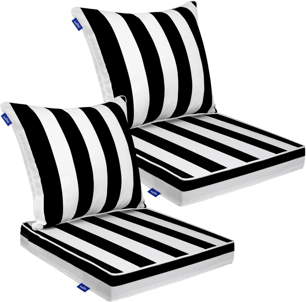 Deep Seat Cushion Set 24 x 24 inches Outdoor Patio Seat and Back Cushion Chair Cushions for Outdoor Furniture Water Repellent Set (2 Sets))