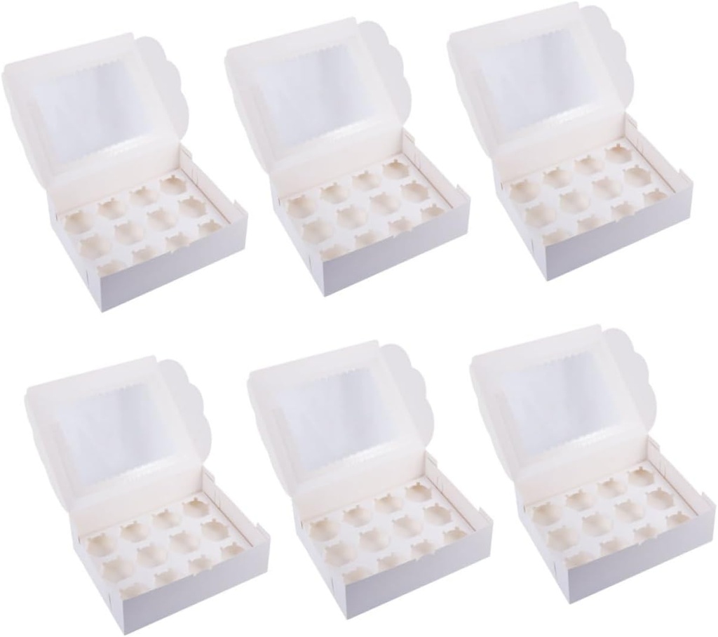6Pcs Cupcake Boxes with Transparent Window Food Grade Cake Containers for Muffins Bakery Treats Cup Design for Parties Events