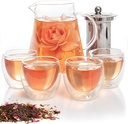 Mixpresso 5 Piece Glass Tea Pot Set, Kettle with Removable Infuser, Clear Glass Teapot 33oz With 4 Double Wall Cups 2.7oz Stovetop Safe Teapot For Loose Leaf Tea, Perfct As Tea Gift Sets.