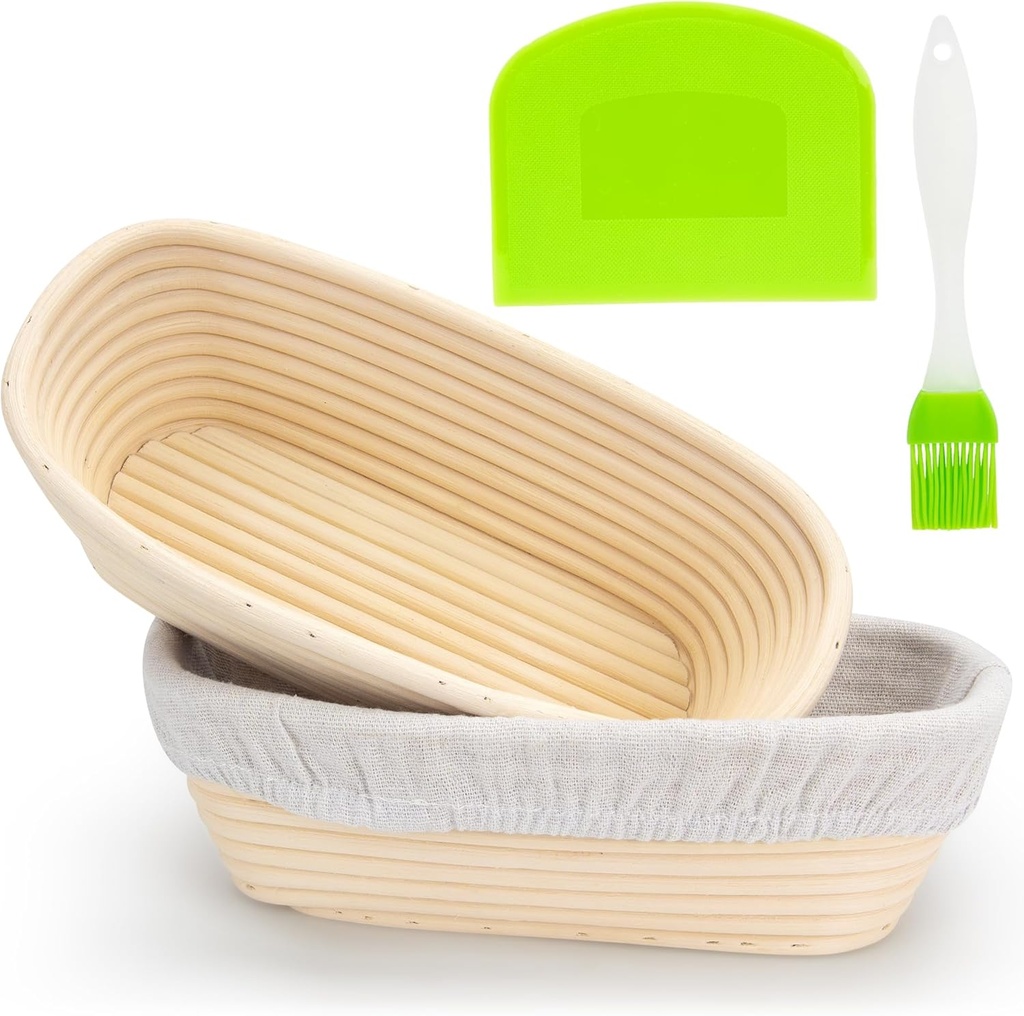 Banneton Bread Proofing Basket 9.6 * 6 Inch Sourdough Baking Rising Banaton Proofer Box Warmer Baskets Oval Round Bowl Cover Bowls Making Small Bulk Set of 2 Kit Supplies Tools Rattan for Bakers Gifts