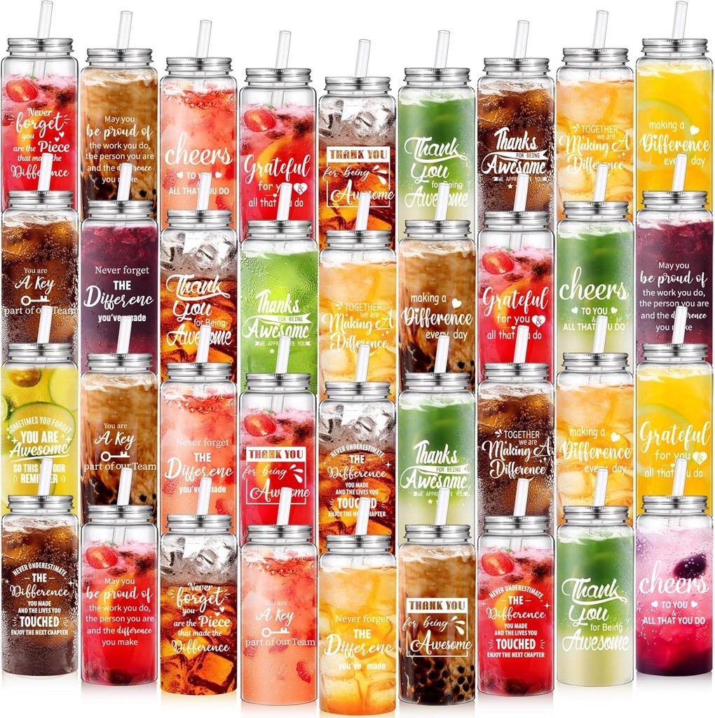 Skylety 36 Pcs Christmas Employees Appreciation Gifts Bulk 13.5 oz Inspirational Cups with Lids and Straws Reusable Plastic Tumbler Gift Drinking Cups Bulk for Coworker Women Staff(Team)