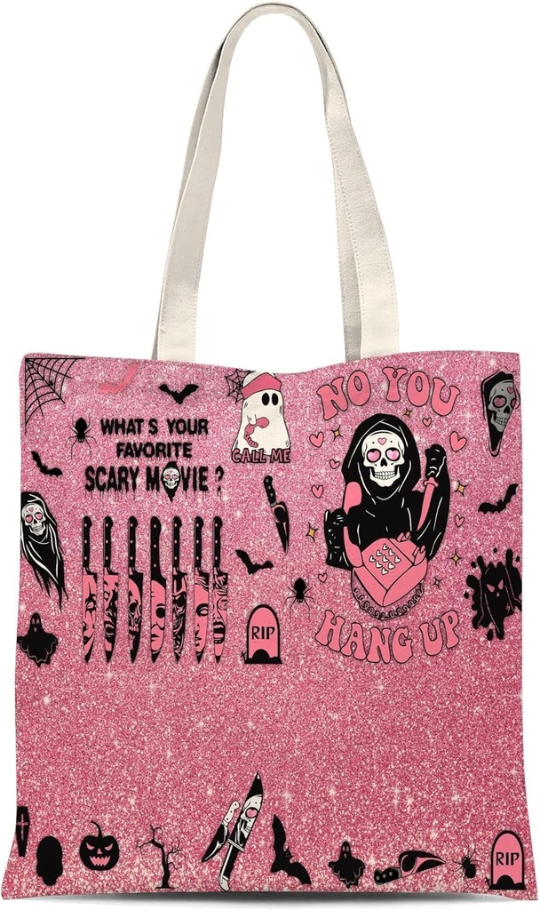 ATHAND Halloween Horror Canvas Tote Bag with Zipper Inner Pocket,Reusable Shopping Beach Travel Grocery Bag for Women