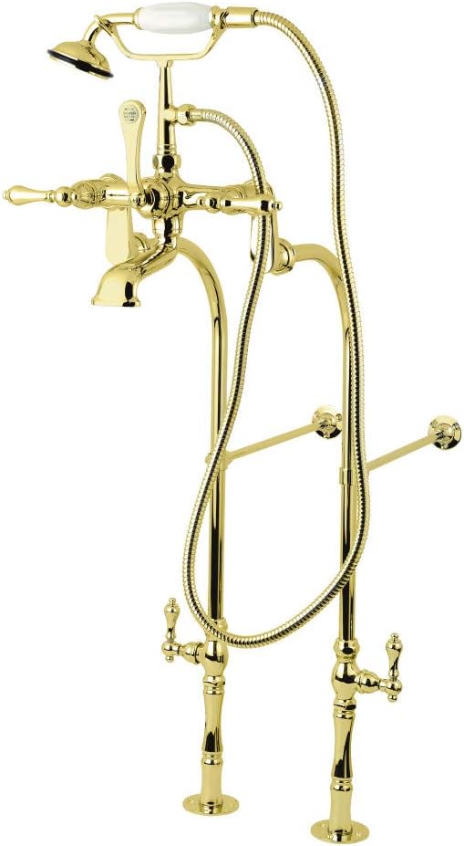 Kingston Brass CCK103T2 Vintage Tub Filler Combo with Lever Handle and Supply Lines, Polished Brass