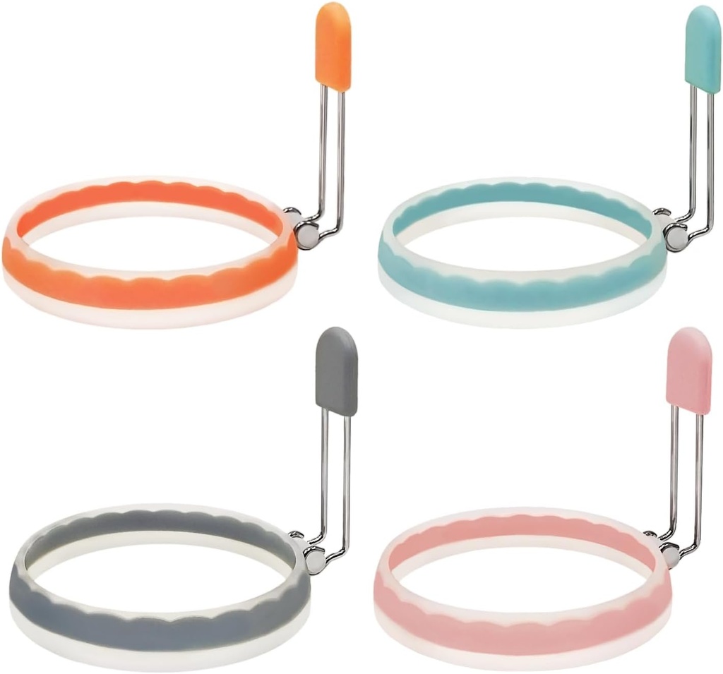 Silicone Egg Rings, Leak-proof Liquid Egg Ring Mold, Upgraded Nonstick Egg Fryer for Pancake and Breakfast Sandwiches, Multicolor, Set of 4 Pack