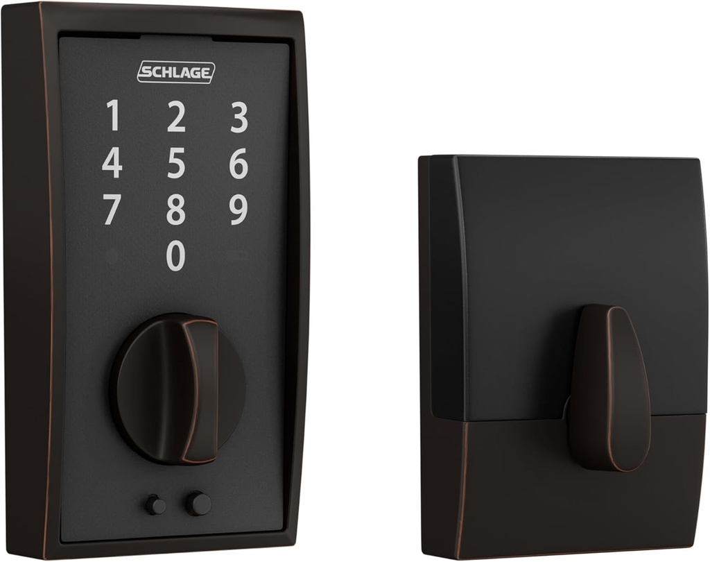 Schlage BE375 CEN 716 Touch Century Deadbolt, Electronic Keyless Entry Lock, Aged Bronze