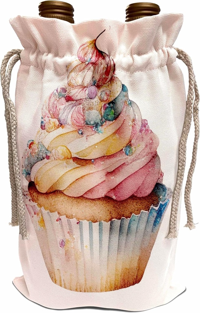 3dRose Pretty Image of Watercolor Pastel Cupcake Illustration - Wine Bags (wbg-383643-1)