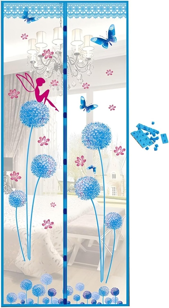 Door Screen Magnetic Closure 35"x83" - Keeps Fly Bugs Out for Front Back Door & Doorway, Strong Magnet, Heavy Duty Net, Hands Free Entry Mesh, Self-Closing, Pet and Kid Friendly, Blue