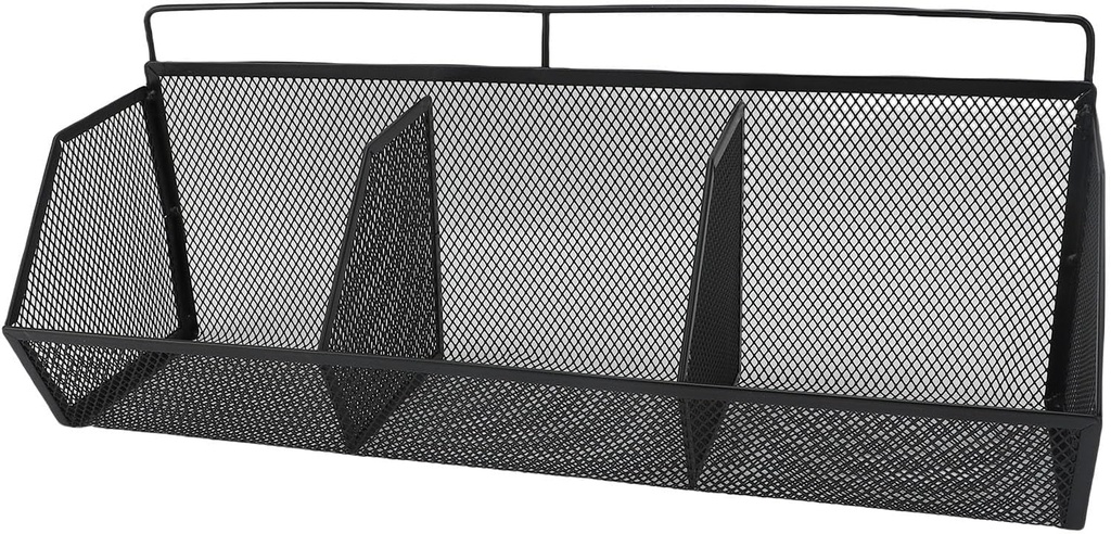 Metal Wire Basket, 3 Grids Wall Hanging Baskets, Wall Mount Slanted Opening Storage Organizer for Kitchen Bathroom Laundry Room Home Coffee Bar Office Garage (Black)