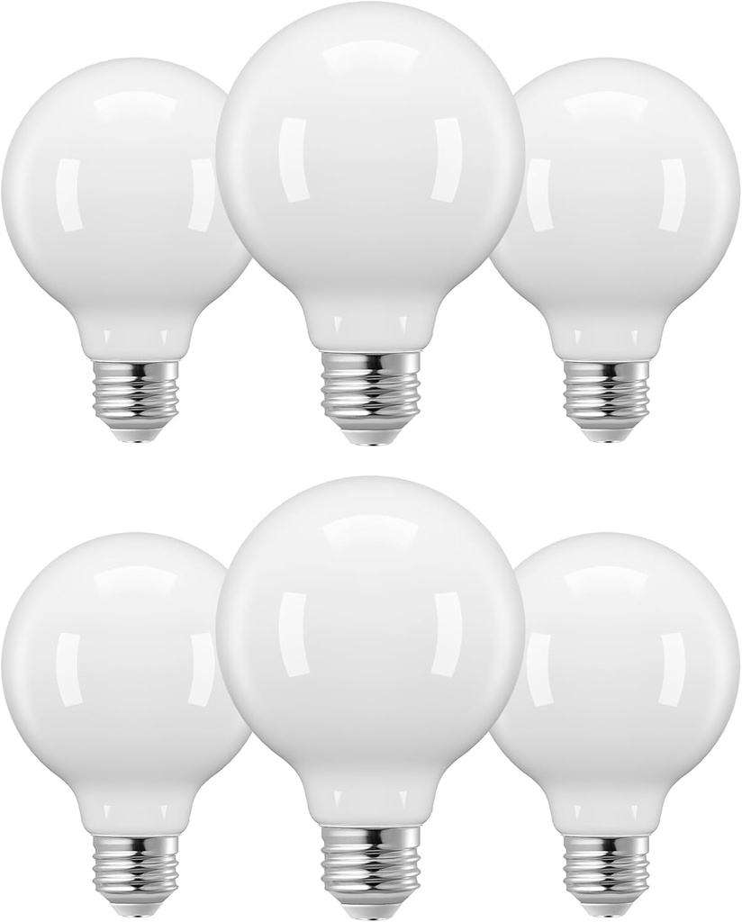 EDISHINE Dimmable G25 Globe LED Edison Light Bulb, 5W Equivalent 60W, CRI90+ Vanity Light Bulbs, Milky Glass LED Light Bulb for Bathroom, Mirror, E26 Base 500LM 2700K Warm White, 6 Pack, UL Listed