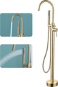 Freestanding Bathtub Faucet Brushed Gold Tub Filler Free Standing Tub Faucet with Sprayer, Floor Mount Tub Faucet, High Flow Brass Shower Faucet with Hand Shower, Single Handle - JIAENLEMA