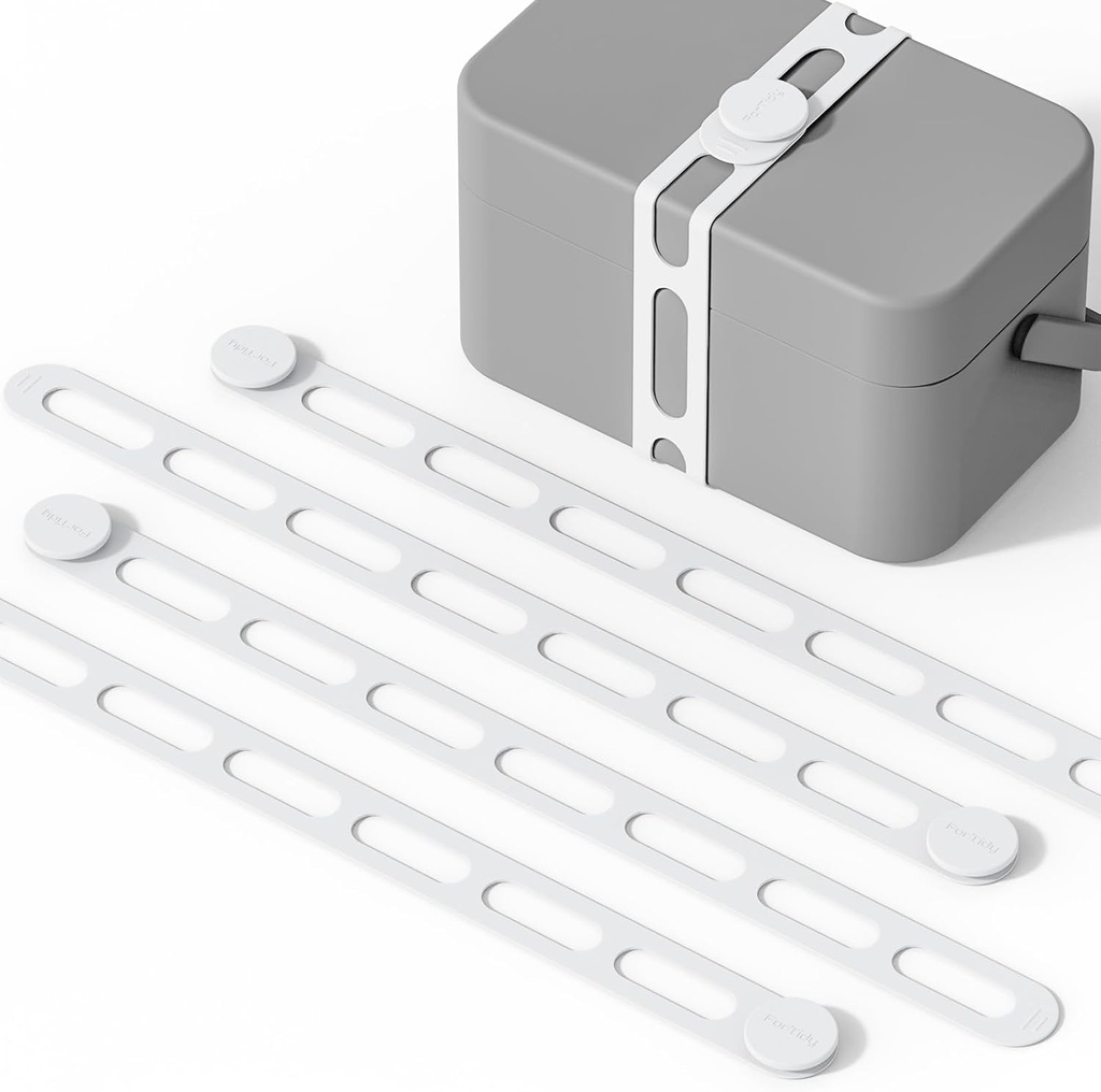 Silicone Utility Strap for Slow Cooker Lid, Pot, Bento Box, 21.65 In Reusable Elastic Self-Lock Silicone Tie for Bundling or Organizing Curtain, Cords, Yoga Mat, Camping Mat, 4pcs (White)