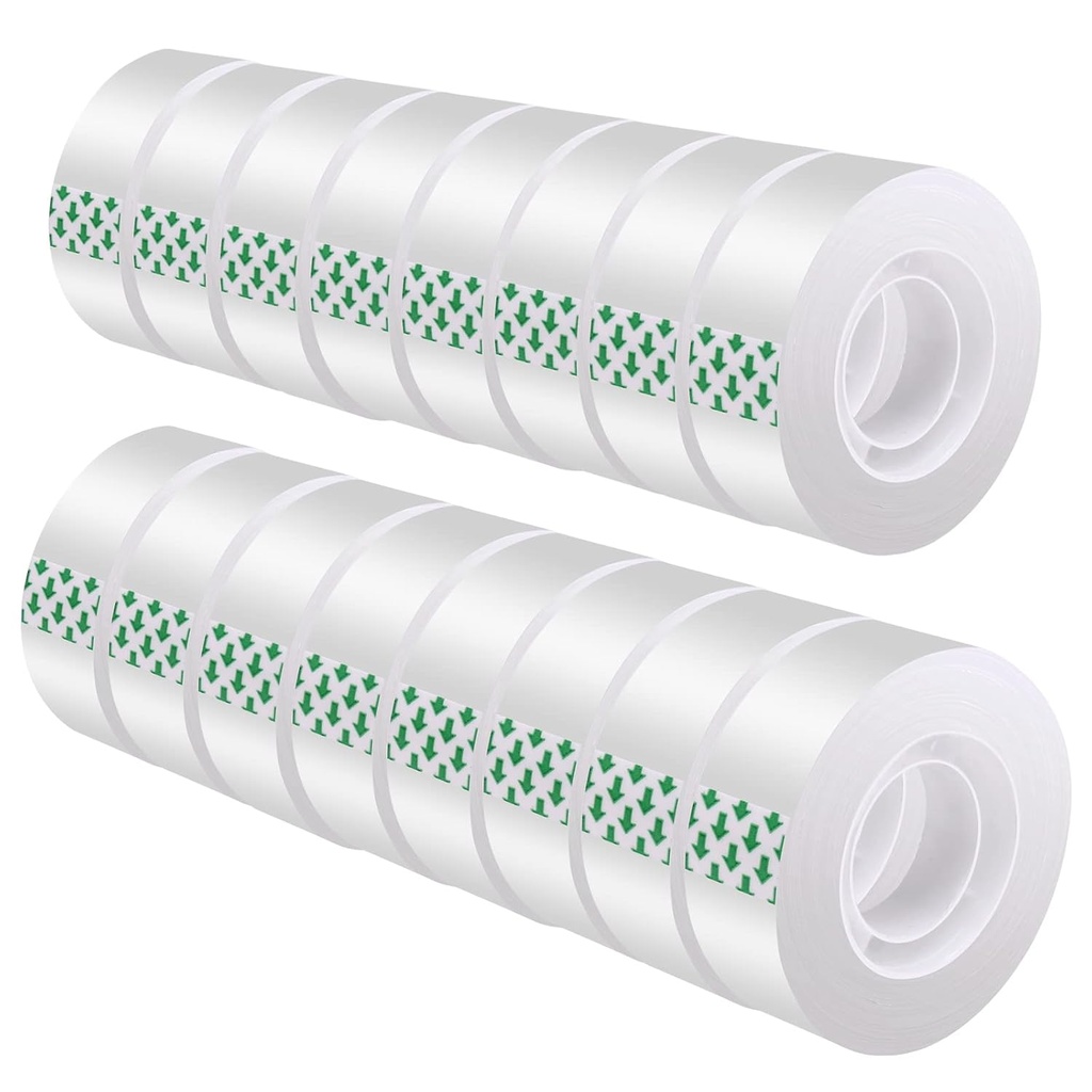 Clear Tape 16 Rolls - Transparent Gift Wrapping Tape Refills, Premium Adhesive for Gifts, Office Tapes Bulk, Desk & Home Supplies - Gift Wrap Tape Rolls