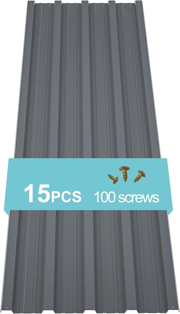 Metal Roof Panels 15 pcs 127 ft² Galvanized Steel Corrugated Tin Roofing Panels Gazebo Top Cover Garages,Sheds, Stables and Mobile Homes Replacement for Patio Outdoor Garden, Gray