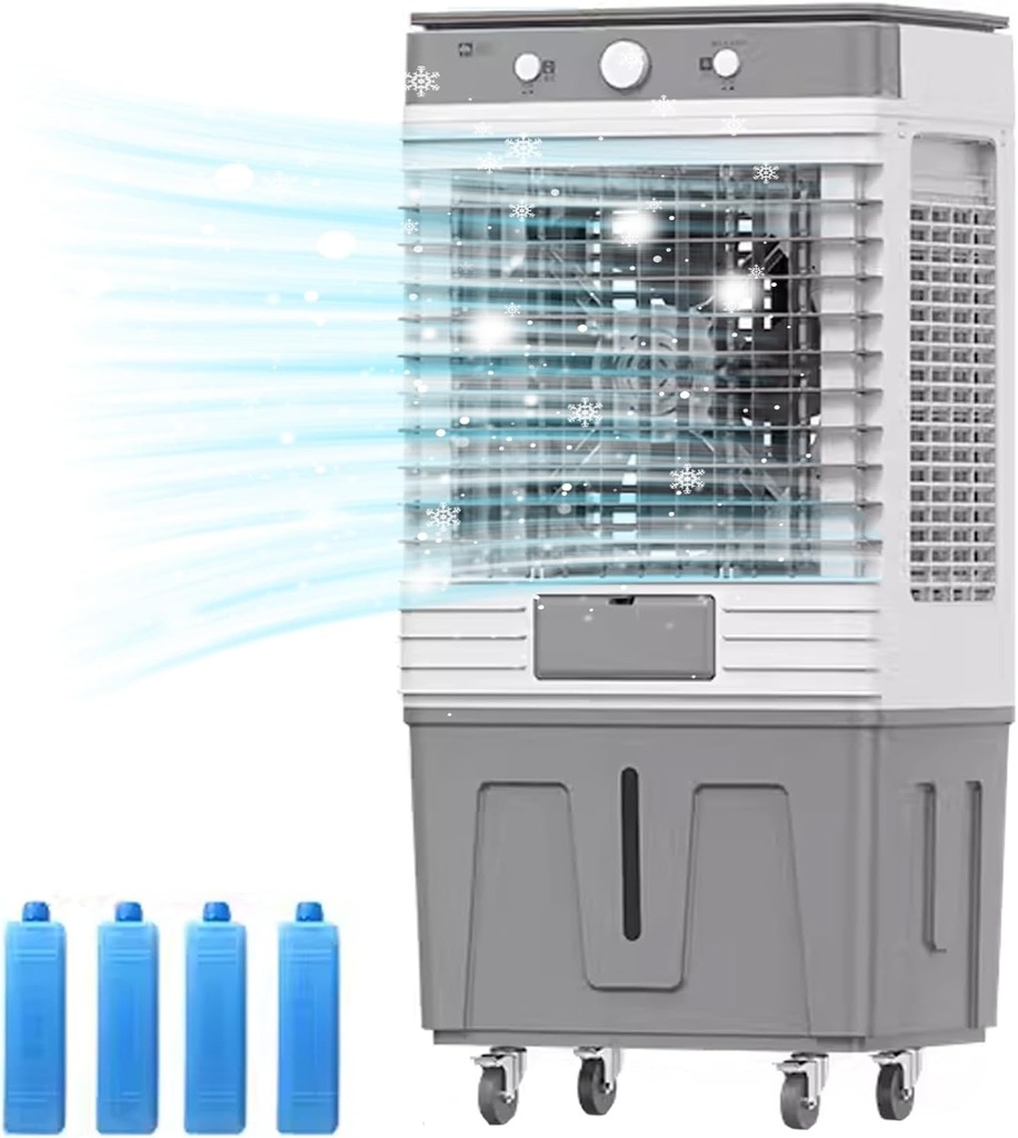 Portable Evaporative Air Cooler,Swamp Cooler,3 Speed,Four Wheel Rolling Design,for Indoor,Outdoor,Garage (51x38x101cm)