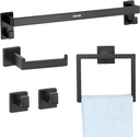 VEVOR Matte Black Bathroom Hardware Set, 5 Pieces Stainless Steel Bathroom Accessories Set, 24-inch Towel Bar, Towel Rack, 2 Robe Towel Hooks, Toilet Paper Holder, for Bath Room, Wall Mounted